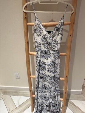 Savannah White Maxi Dress with Blue and Black Floral Pattern
